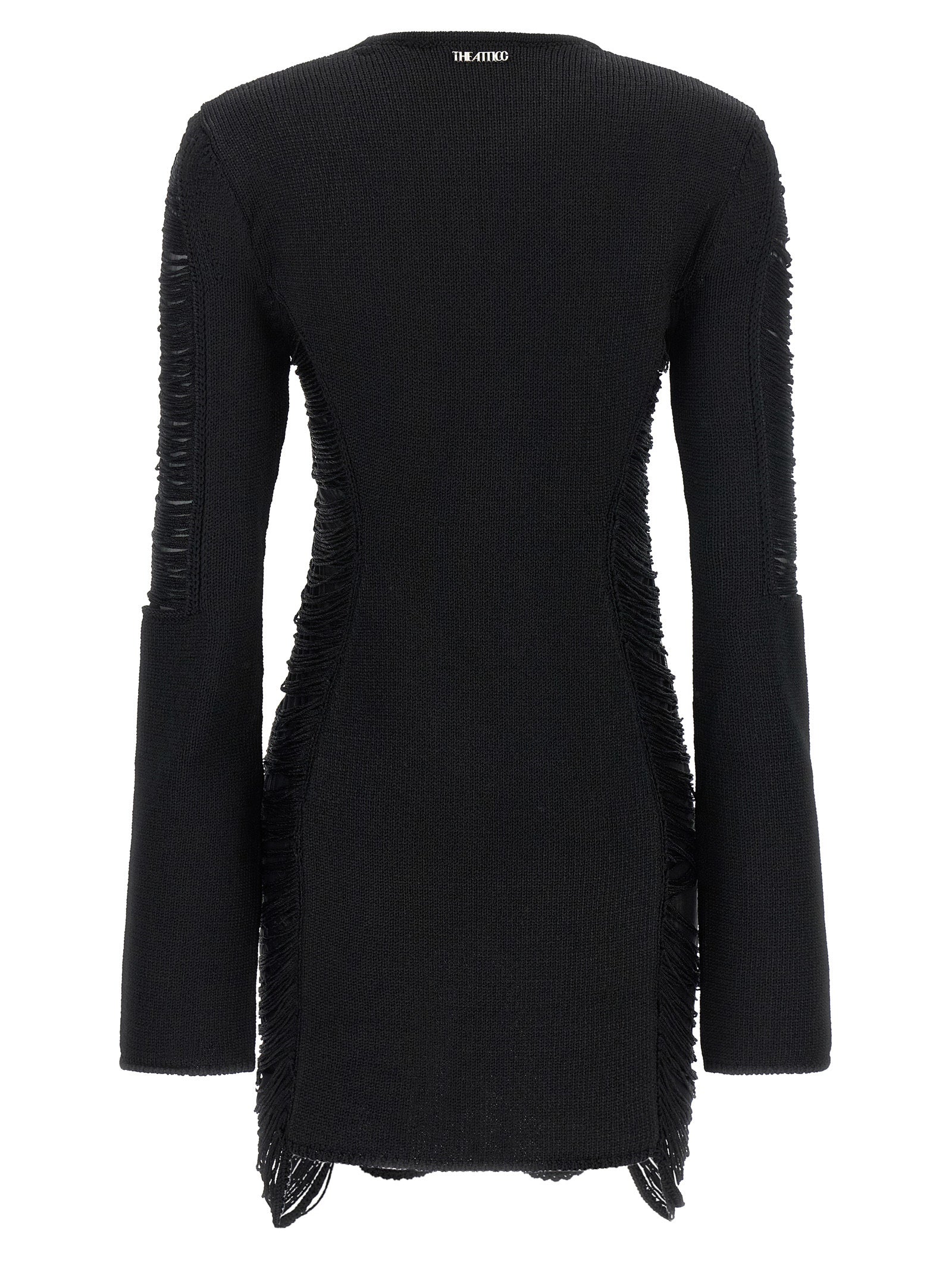 Dress by The Attico for women in polyester & viscose black, silver & transparent features an magnificent silhouette, artfully detailed with a magnificent crew neckline and that flows into an magnificent short mini.