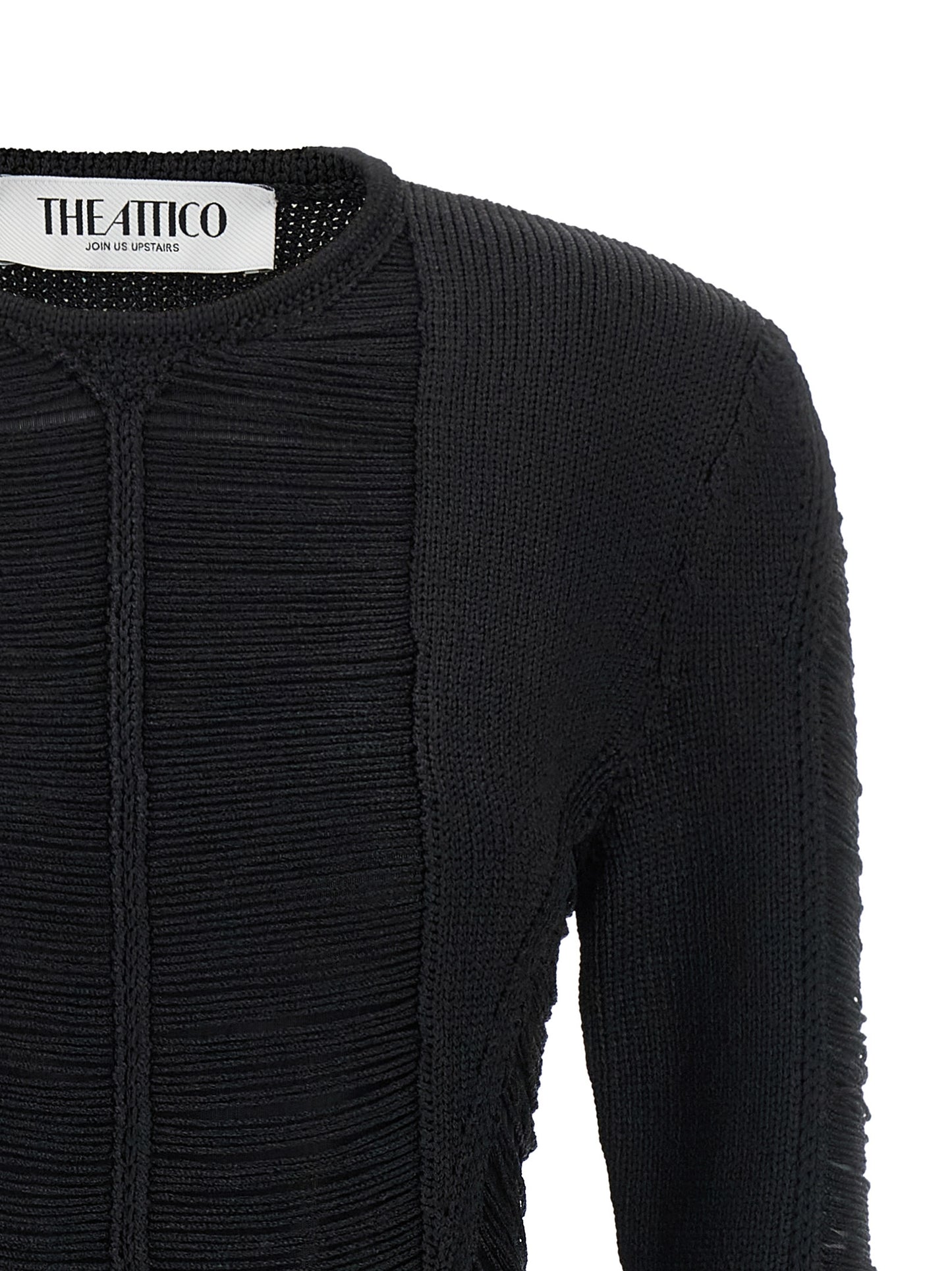 Dress by The Attico for women in polyester & viscose black, silver & transparent presents a sinuous silhouette, showcasing a sophisticated crew neckline and detailed with a sinuous short mini for a refined finish.
