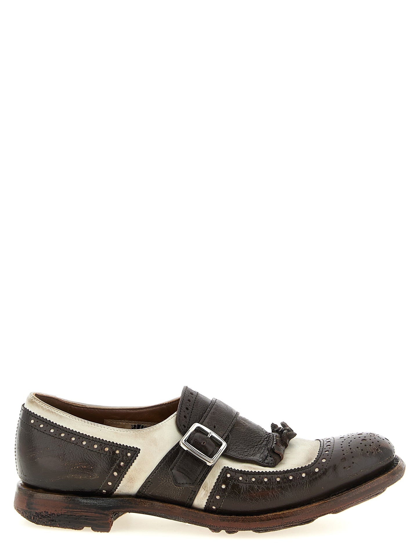 Brogue Brogues Monk-Strap Strap Shoes by Church's for unisex in nubuck calfskin leather brown & silver showcases a timeless silhouette from the Icon Unisex Nubuck Calfskin Leather Brogue Brogues Monk-Strap Strap Shoes collection, featuring a timeless and for a timeless finish.