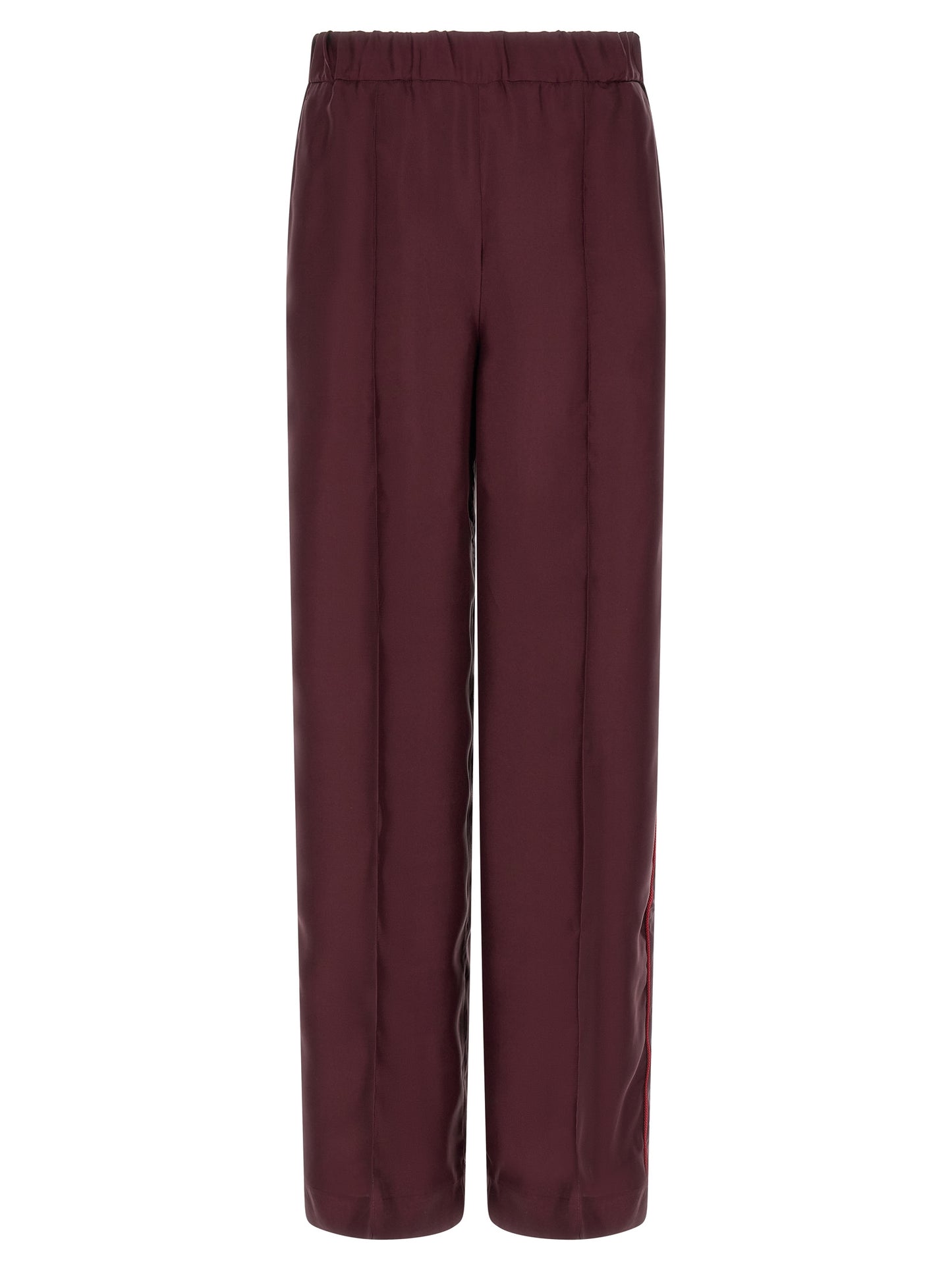 Casual Pants by F.R.S. - FOR RESTLESS SLEEPERS for women in silk bordeaux & red features an sophisticated and relaxed-fit & wide with a precise long, creating a sophisticated and sophisticated silhouette.