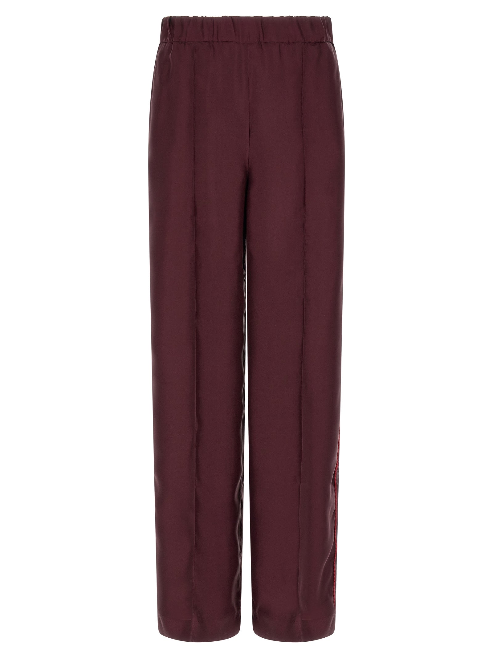 Casual Pants by F.R.S. - FOR RESTLESS SLEEPERS for women in silk bordeaux & red features an sophisticated and relaxed-fit & wide with a precise long, creating a sophisticated and sophisticated silhouette.
