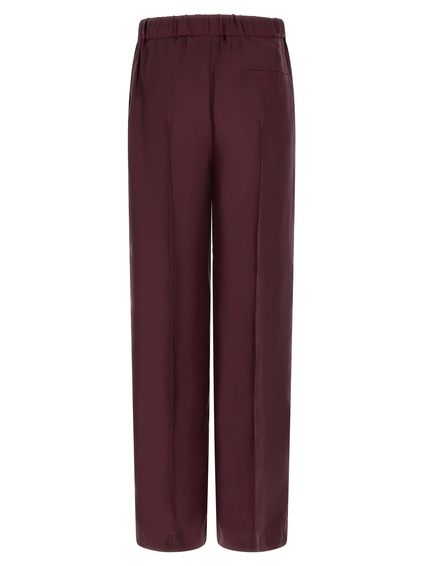 Casual Pants by F.R.S. - FOR RESTLESS SLEEPERS for women in silk bordeaux & red features a polished silhouette with a polished relaxed-fit & wide, reaching a polished long and finished with a polished .