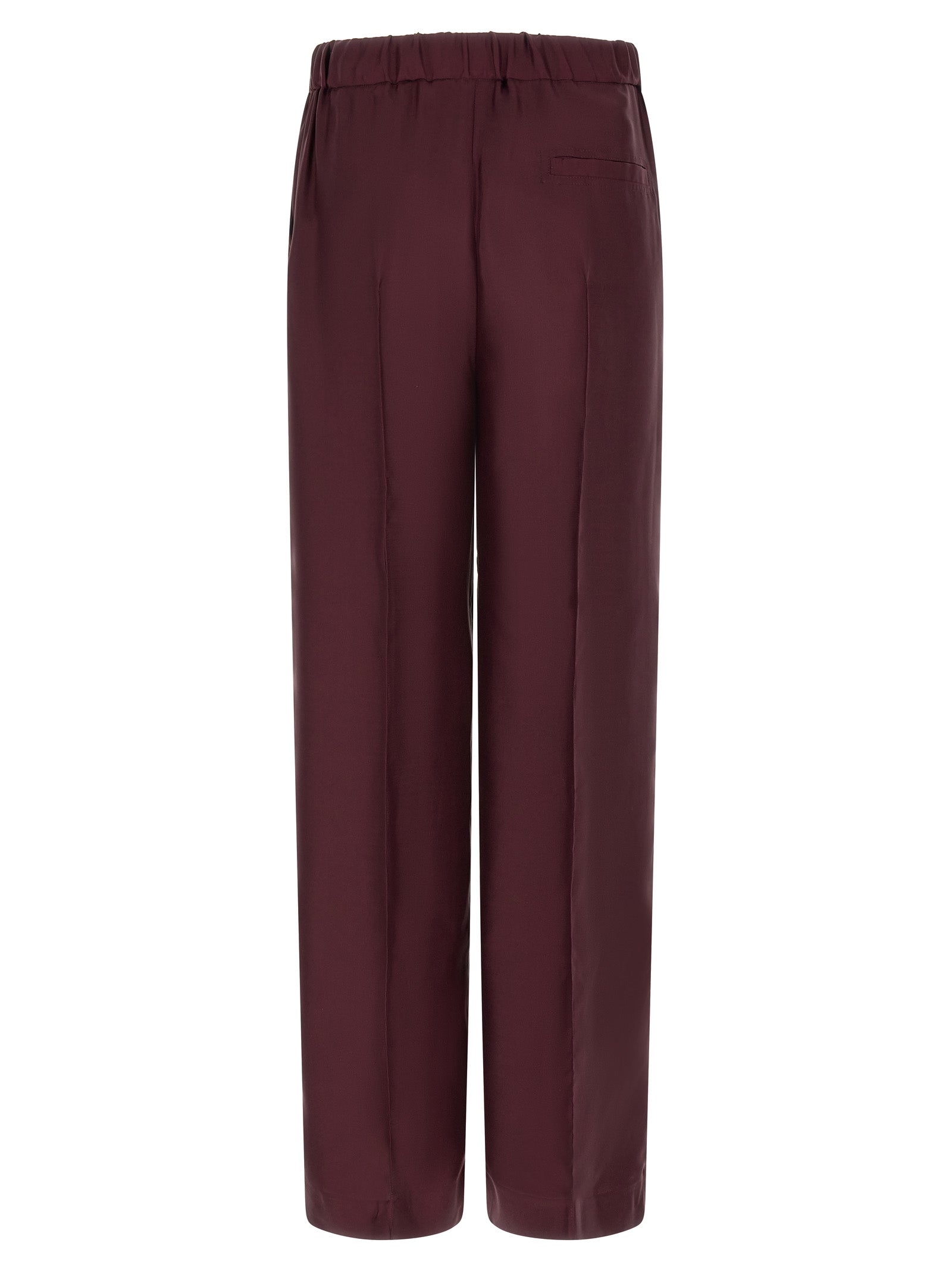 Casual Pants by F.R.S. - FOR RESTLESS SLEEPERS for women in silk bordeaux & red features a polished silhouette with a polished relaxed-fit & wide, reaching a polished long and finished with a polished .