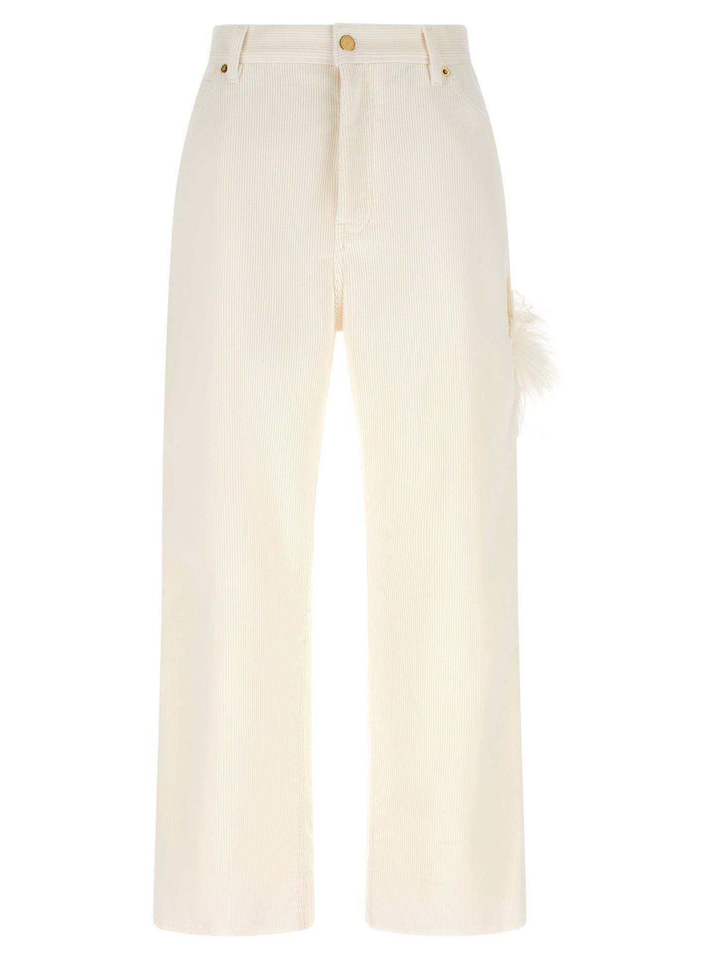 Trousers by Darkpark for women in cotton corduroy leather & feather cream, gold & white features a sculptural silhouette, showcasing a sculptural straight-leg and long with a sophisticated for a sculptural finish.