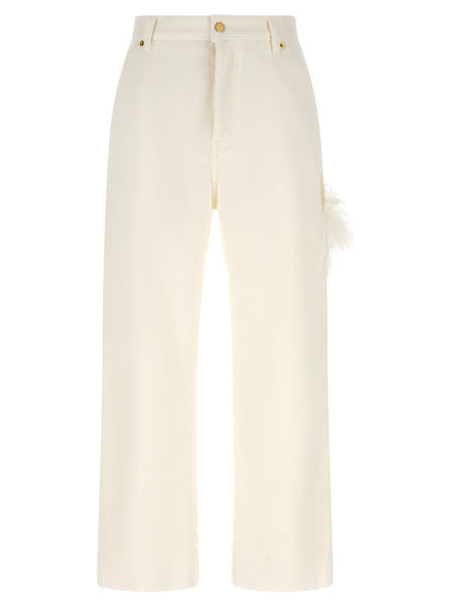 Trousers by Darkpark for women in cotton corduroy leather & feather cream, gold & white features a sculptural silhouette, showcasing a sculptural straight-leg and long with a sophisticated for a sculptural finish.