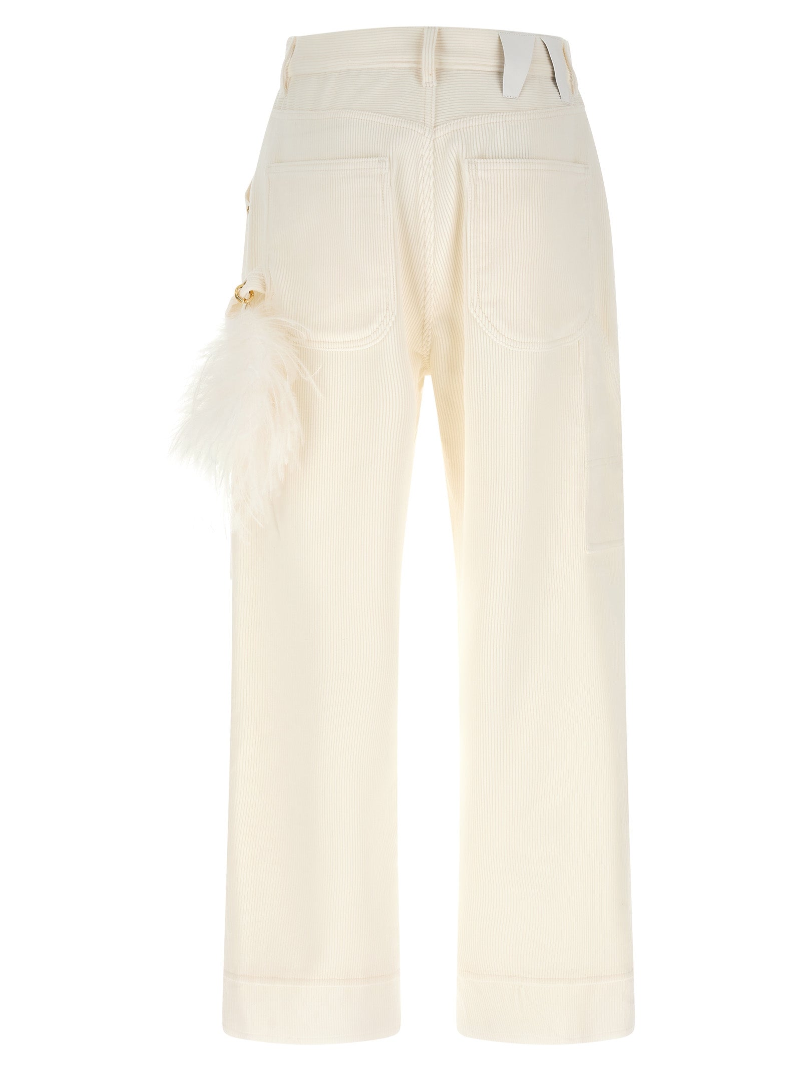 Trousers by Darkpark for women in cotton corduroy leather & feather cream, gold & white presents a perennial silhouette, meticulously tailored with a straight-leg cut, long finish, and an elegant .