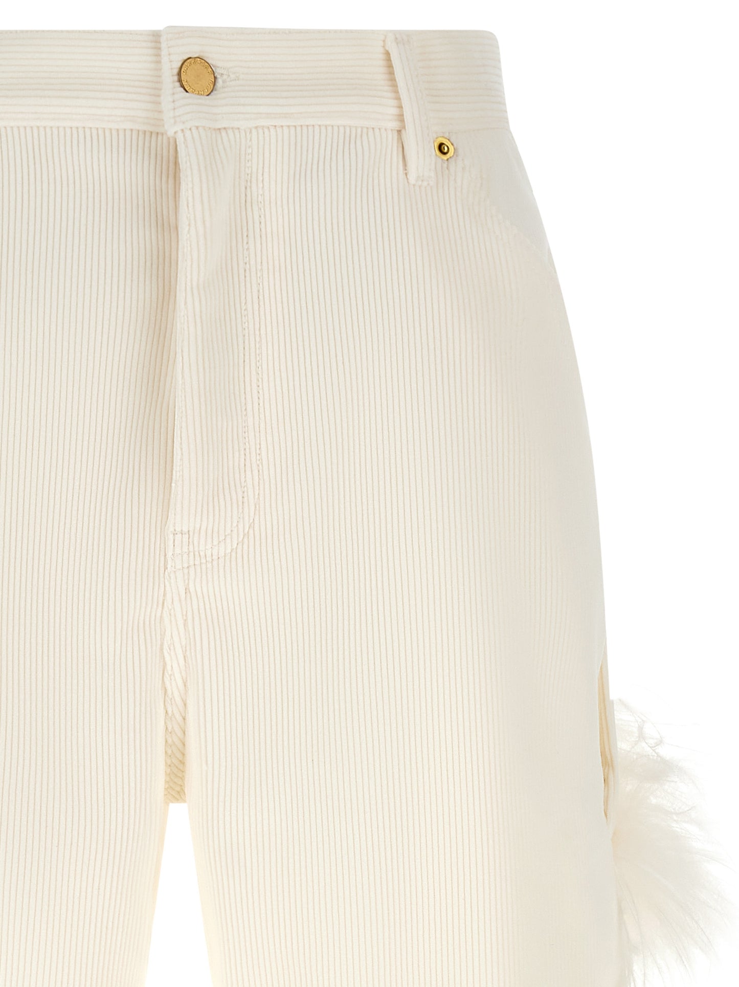 Trousers by Darkpark for women in cotton corduroy leather & feather cream, gold & white features a tailored silhouette with a tailored straight-leg, defined by its long and a sophisticated .