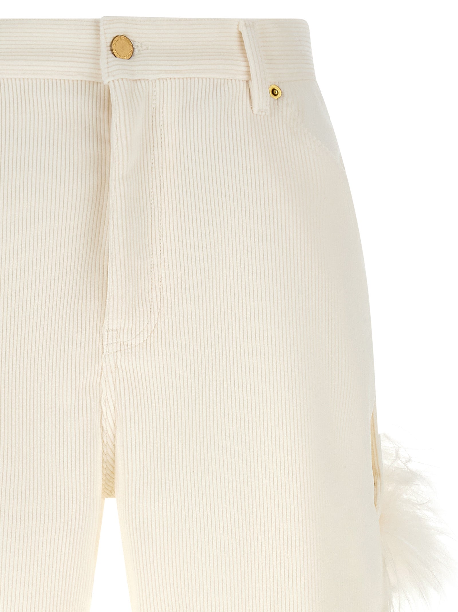 Trousers by Darkpark for women in cotton corduroy leather & feather cream, gold & white features a tailored silhouette with a tailored straight-leg, defined by its long and a sophisticated .