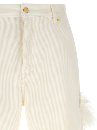 Trousers by Darkpark for women in cotton corduroy leather & feather cream, gold & white features a tailored silhouette with a tailored straight-leg, defined by its long and a sophisticated .