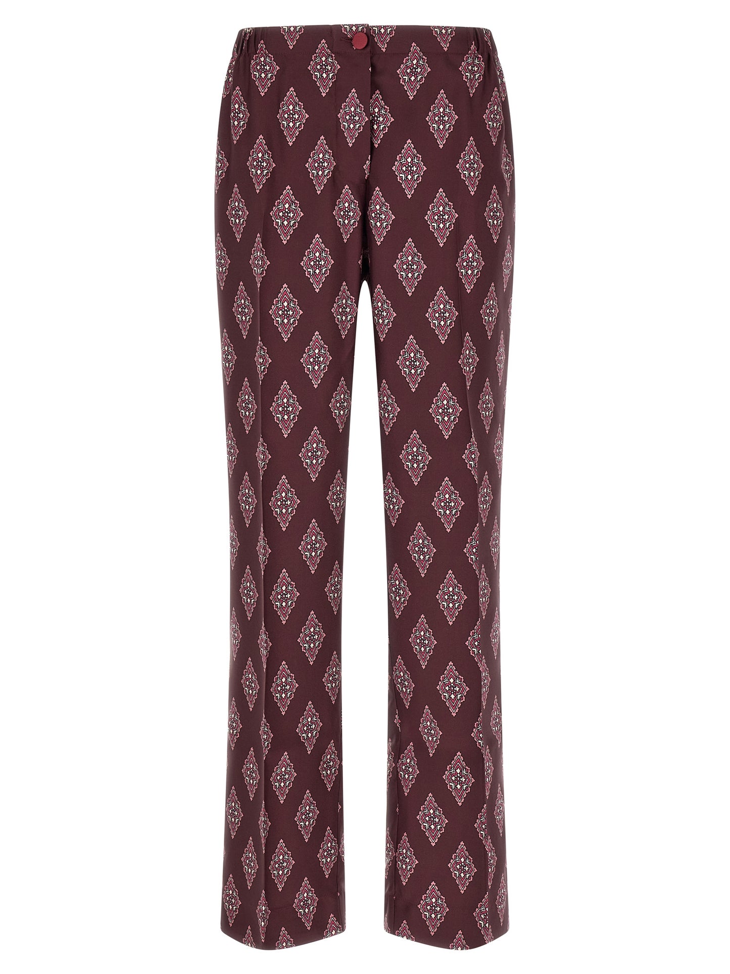Casual Pants by F.R.S. - FOR RESTLESS SLEEPERS for women in silk burgundy, multicolor, red & patterned features an sophisticated high rise and with a precise long, creating a sophisticated and sophisticated silhouette.