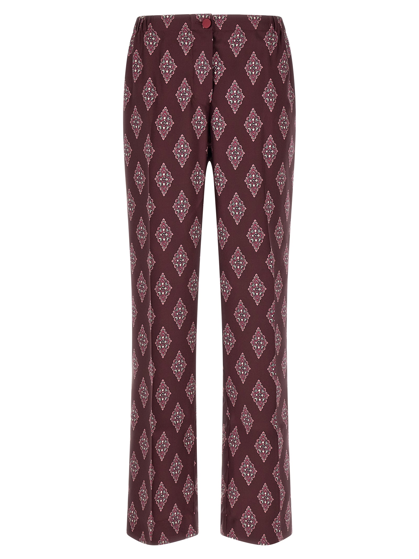 Casual Pants by F.R.S. - FOR RESTLESS SLEEPERS for women in silk burgundy, multicolor, red & patterned features an sophisticated high rise and with a precise long, creating a sophisticated and sophisticated silhouette.