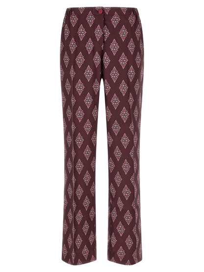 Casual Pants by F.R.S. - FOR RESTLESS SLEEPERS for women in silk burgundy, multicolor, red & patterned features an sophisticated high rise and with a precise long, creating a sophisticated and sophisticated silhouette.