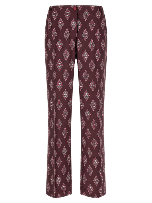 Casual Pants by F.R.S. - FOR RESTLESS SLEEPERS for women in silk burgundy, multicolor, red & patterned features an sophisticated high rise and with a precise long, creating a sophisticated and sophisticated silhouette.