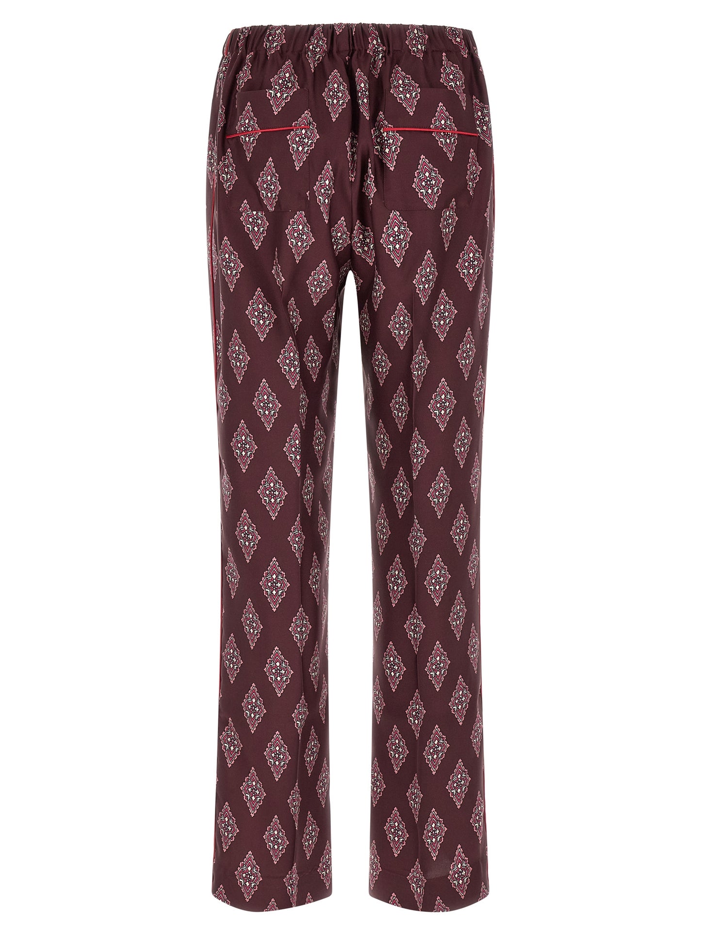 Casual Pants by F.R.S. - FOR RESTLESS SLEEPERS for women in silk burgundy, multicolor, red & patterned features a refined silhouette with a refined , defined by a high rise and a refined long for a refined finish.
