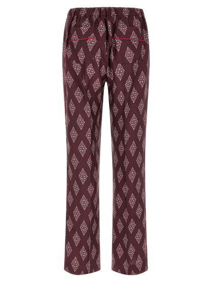 Casual Pants by F.R.S. - FOR RESTLESS SLEEPERS for women in silk burgundy, multicolor, red & patterned features a refined silhouette with a refined , defined by a high rise and a refined long for a refined finish.