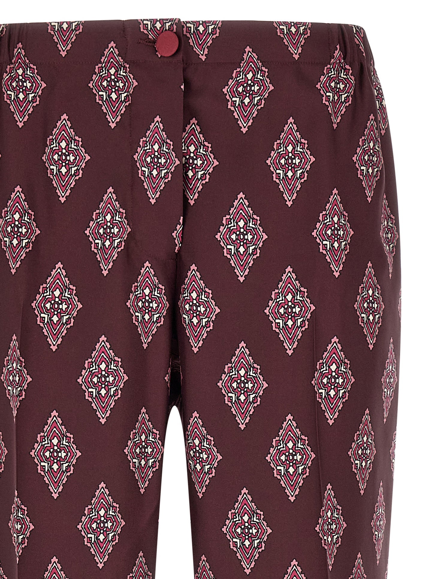 Casual Pants by F.R.S. - FOR RESTLESS SLEEPERS for women in silk burgundy, multicolor, red & patterned presents a refined pantology silhouette, artfully defined by a refined pantology , long, and a sophisticated high rise.