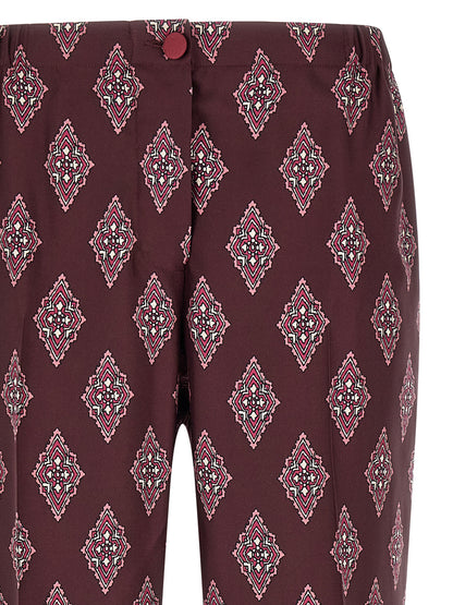 Casual Pants by F.R.S. - FOR RESTLESS SLEEPERS for women in silk burgundy, multicolor, red & patterned presents a refined pantology silhouette, artfully defined by a refined pantology , long, and a sophisticated high rise.