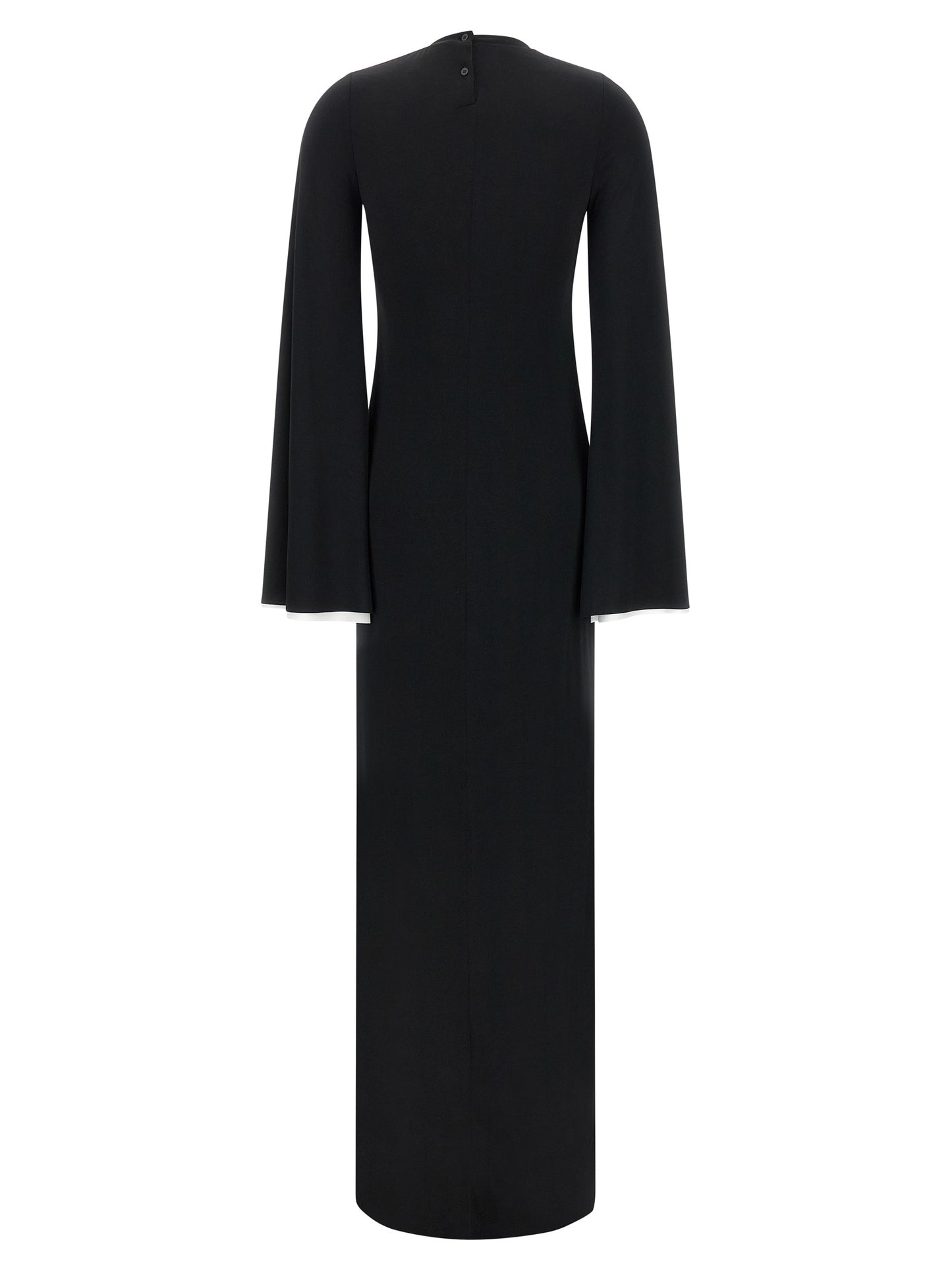 Dress by Darkpark for women in stretch polyester black features an cute silhouette, detailed with a and crew split neckline that elegantly flows into a cute long.