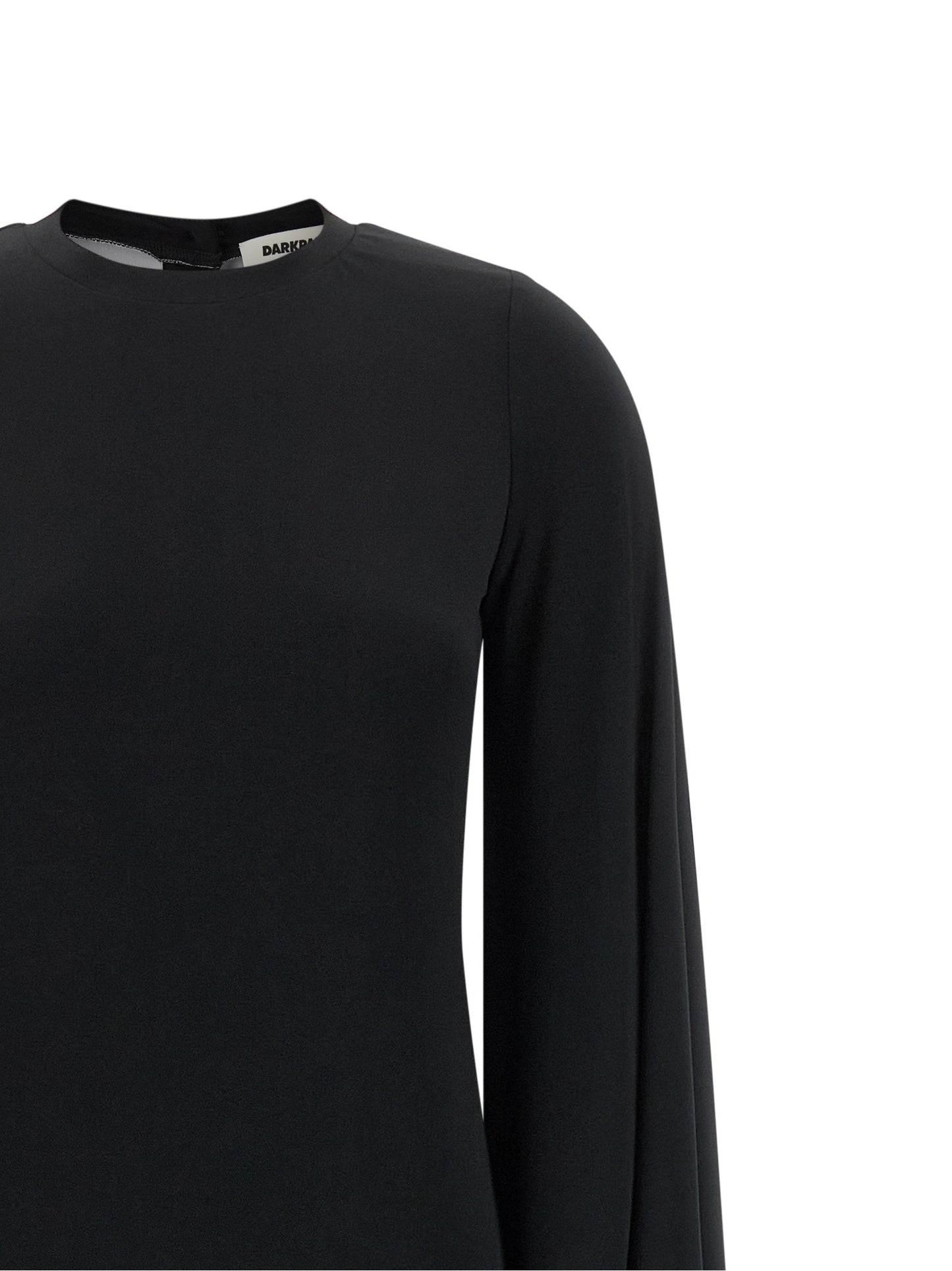 Dress by Darkpark for women in stretch polyester black presents a sinuous silhouette, showcasing a sophisticated crew split neckline and detailed with a sinuous long for a refined finish.