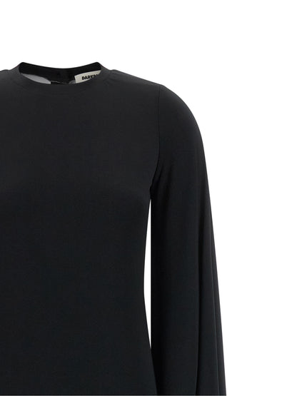 Dress by Darkpark for women in stretch polyester black presents a sinuous silhouette, showcasing a sophisticated crew split neckline and detailed with a sinuous long for a refined finish.
