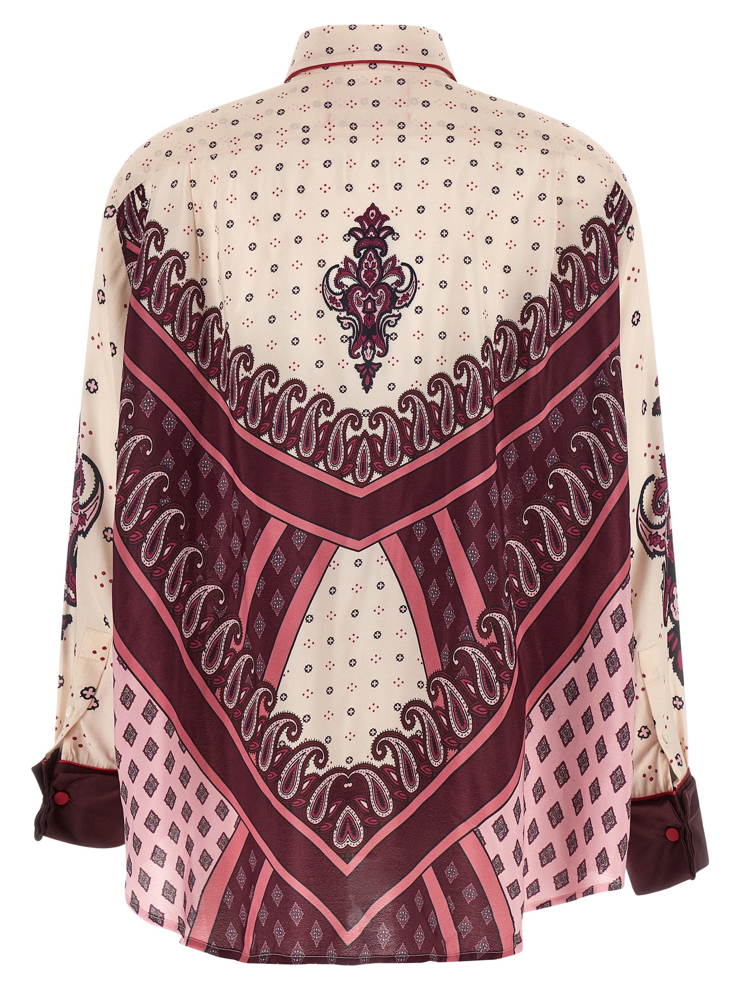 Blouse by F.R.S. - FOR RESTLESS SLEEPERS for women in viscose & silk burgundy, cream, multicolor, pink, red, patterned, paisley, print & patchwork features an architectural silhouette with a refined and elegant for a architectural look.