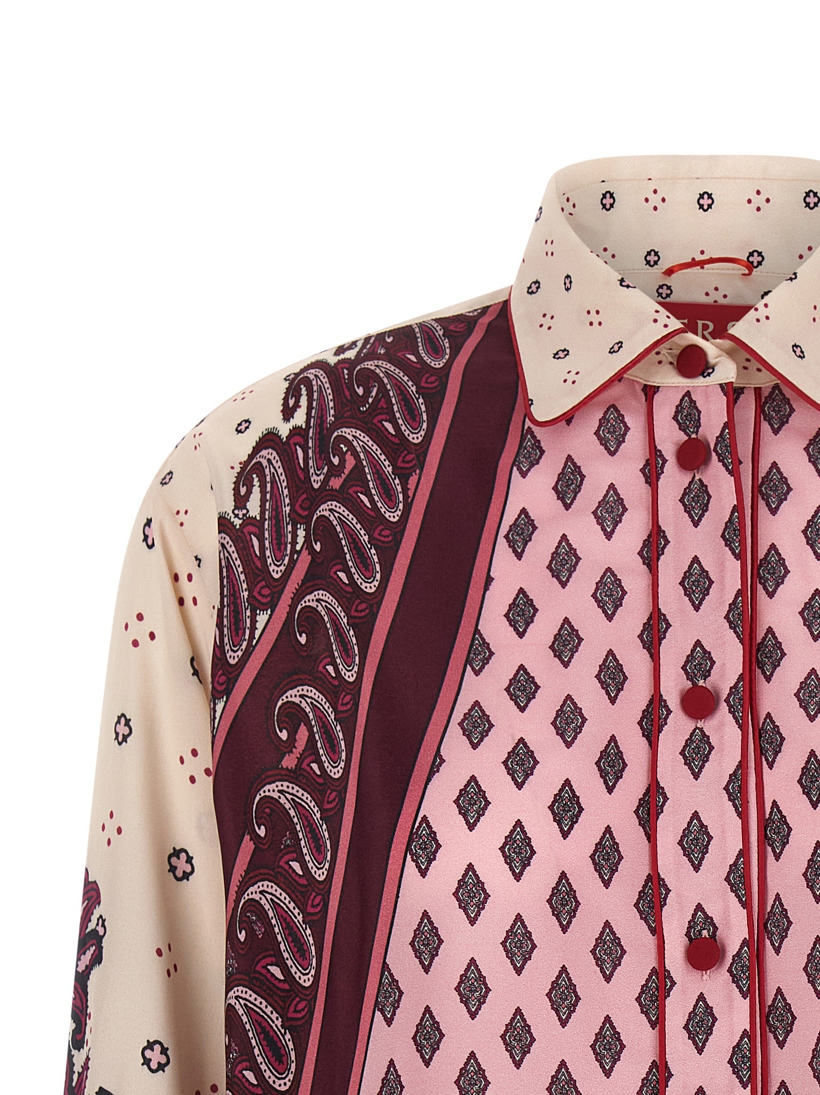 Blouse by F.R.S. - FOR RESTLESS SLEEPERS for women in viscose & silk burgundy, cream, multicolor, pink, red, patterned, paisley, print & patchwork showcases a sublime silhouette, artfully detailed with a sublime and for a sophisticated, sublime finish.