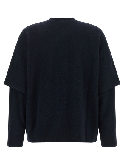 Cardigan by Darkpark for women in cashmere & merino wool navy features a nuanced silhouette with a refined crew neckline and nuanced detailing for a sophisticated look.