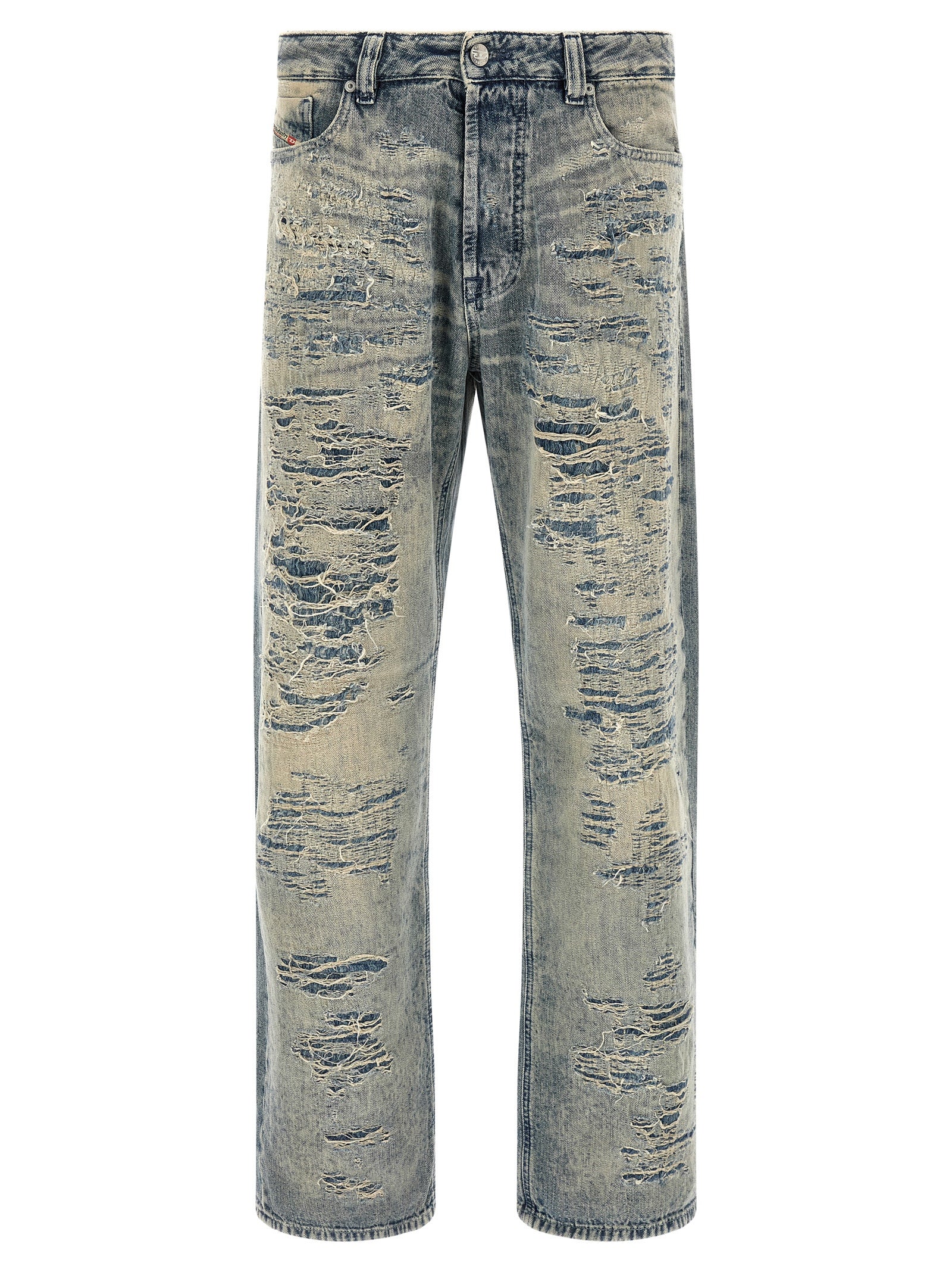Jeans by Diesel for men in denim cotton light-blue features a refined silhouette with a refined straight-leg & relaxed-fit, defined by a and a refined long for a refined finish.