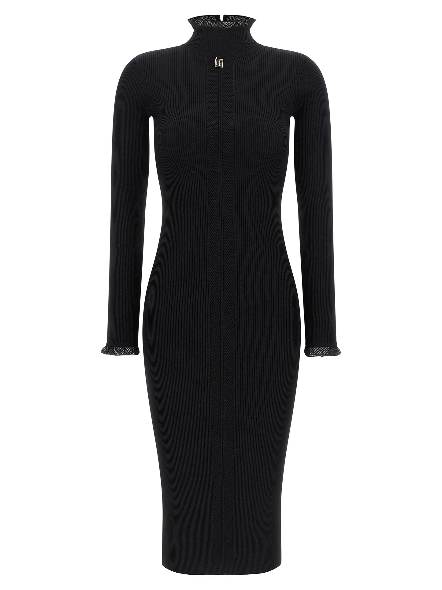 Dress by Elisabetta Franchi for women in polyamide & viscose black, gold & monogram features an magnificent silhouette, artfully detailed with a magnificent mock neckline and long-sleeve that flows into an magnificent midi.