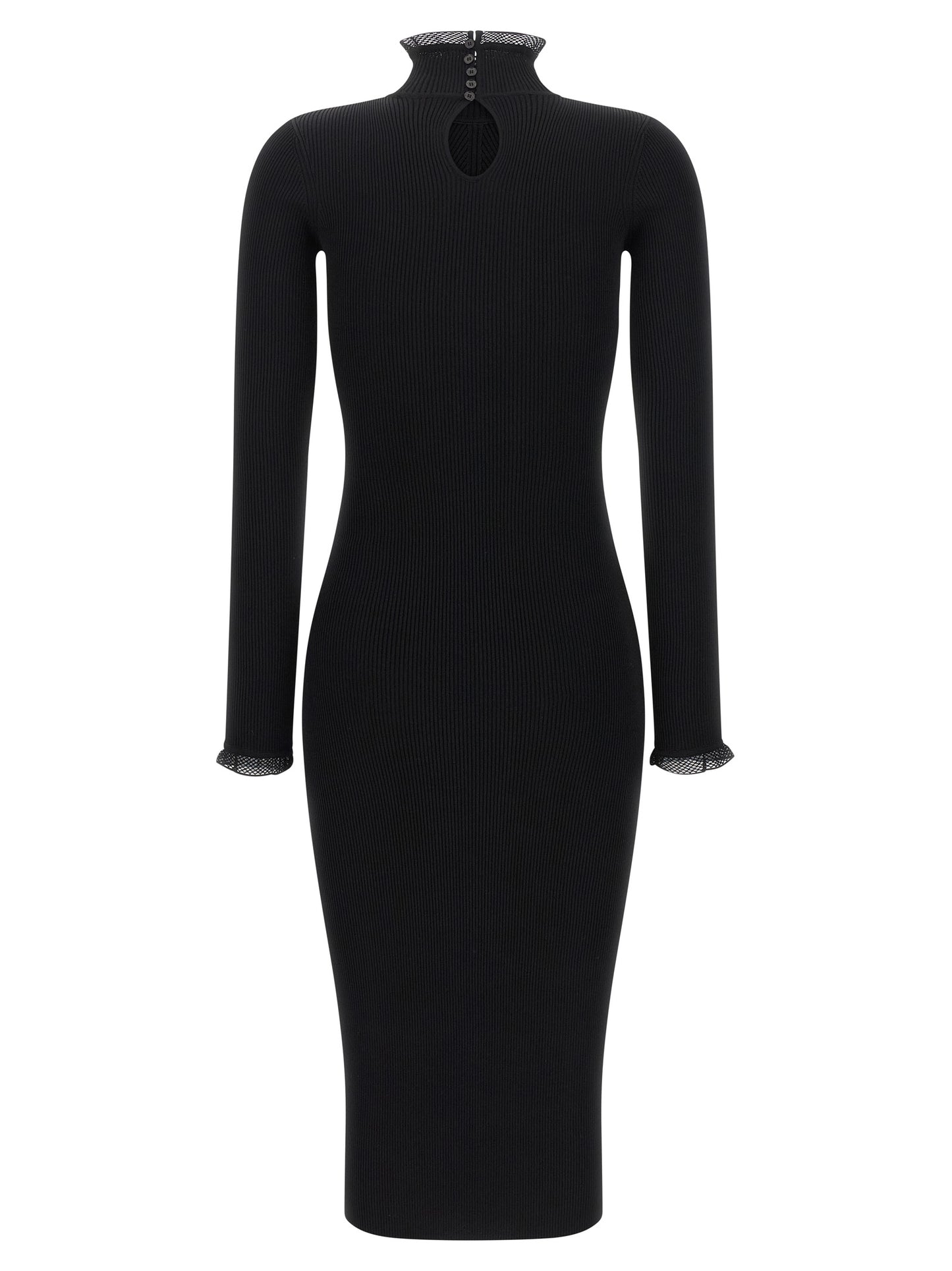 Dress by Elisabetta Franchi for women in polyamide & viscose black, gold & monogram showcases a striking silhouette, elegantly detailed with a , refined mock neckline, and a striking midi for a striking finish.