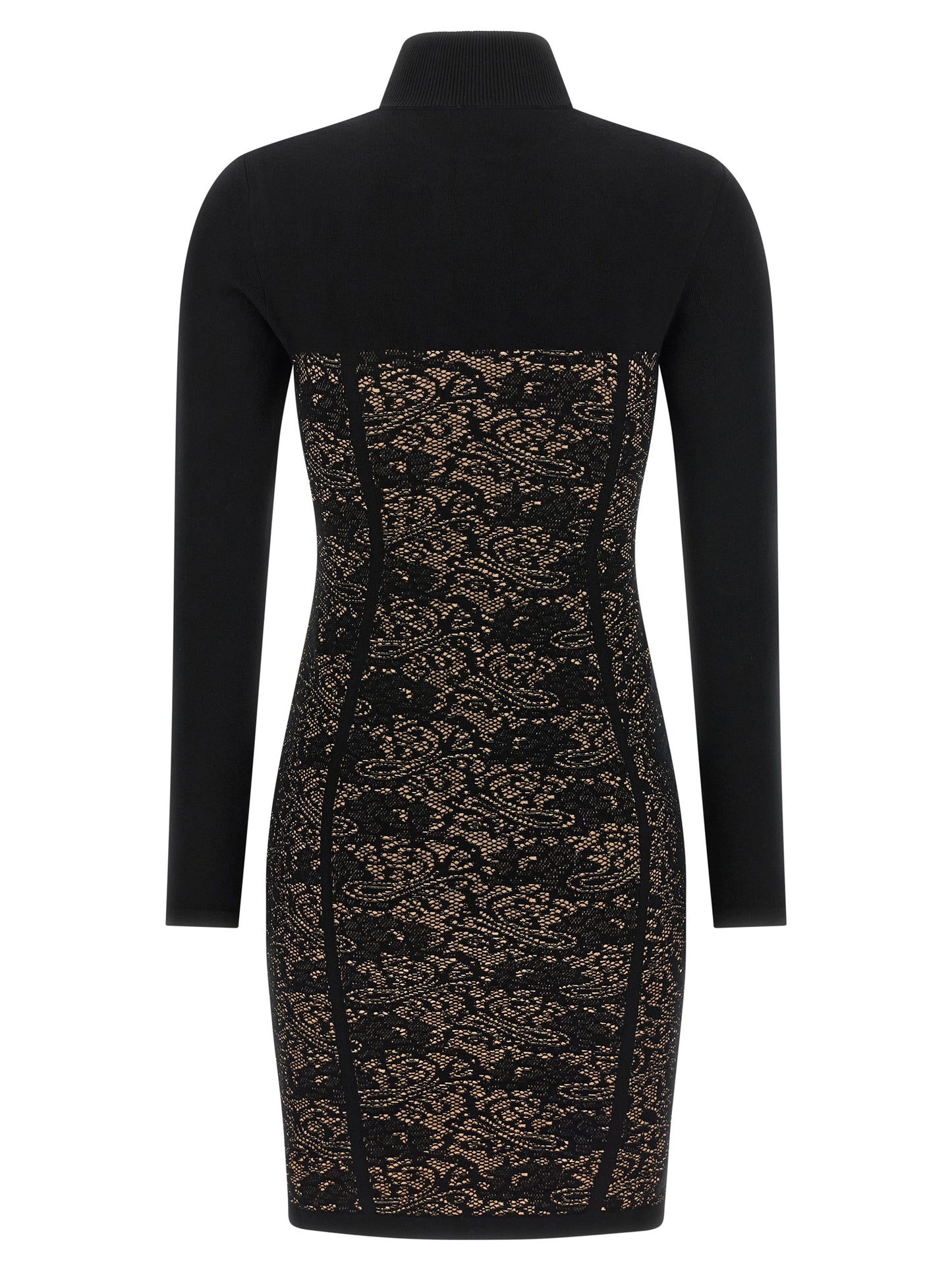 Dress by Elisabetta Franchi for women in polyamide polyester viscose black & jacquard features an cute silhouette, detailed with a and high-neck neckline that elegantly flows into a cute short mini.