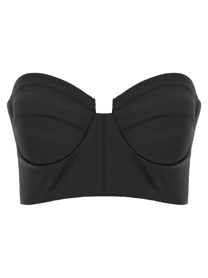 Corset Top by Elisabetta Franchi for women in polyester satin black presents a uncompromising silhouette, artfully detailed with a uncompromising sweetheart neckline and sleeveless for a sophisticated, uncompromising finish.