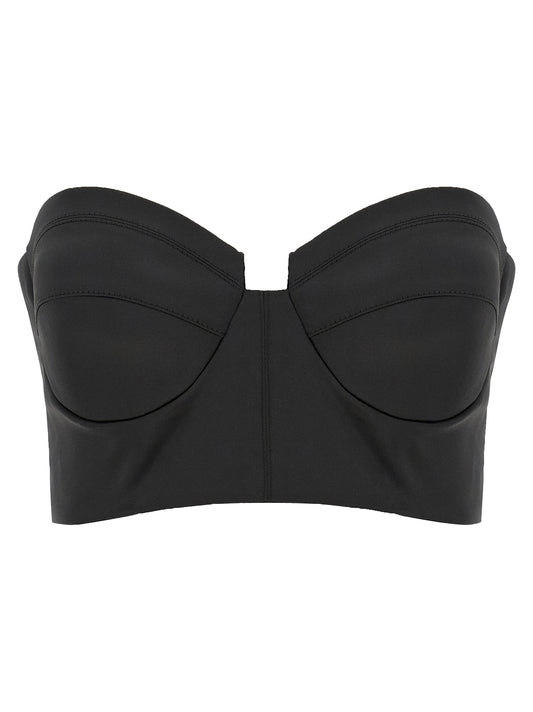 Corset Top by Elisabetta Franchi for women in polyester satin black presents a uncompromising silhouette, artfully detailed with a uncompromising sweetheart neckline and sleeveless for a sophisticated, uncompromising finish.