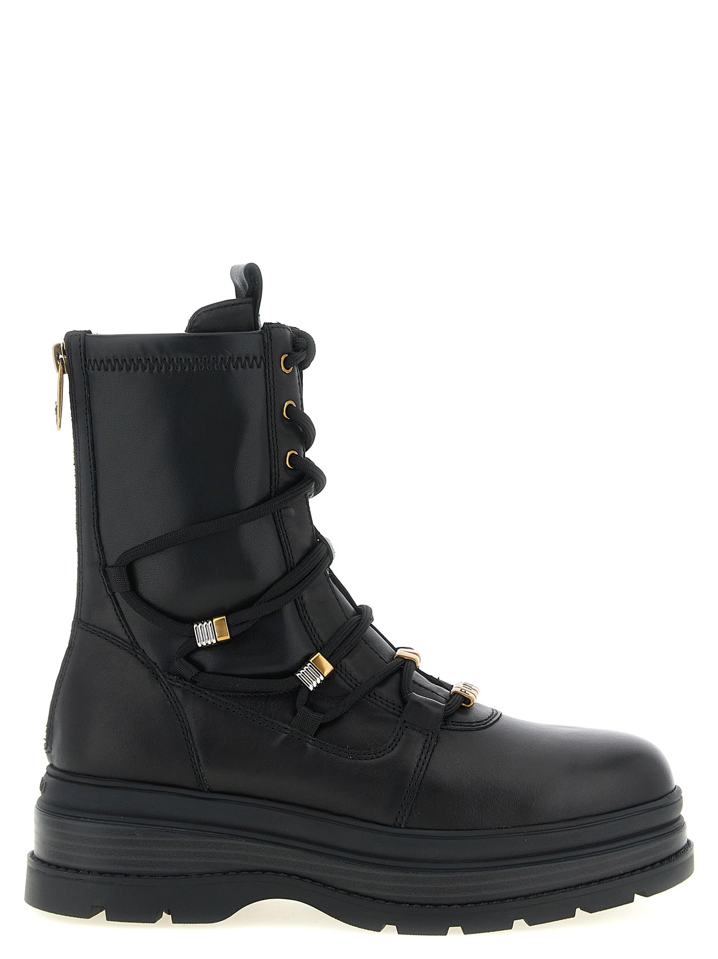 Lace-Up Ankle Boots by PINKO for women in polyurethane & cowhide leather black & gold features an high-performance silhouette, showcasing the sophisticated design of the Love Birds Women's Polyurethane & Cowhide Leather Lace-Up Ankle Boots with a and a refined .