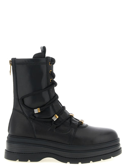 Lace-Up Ankle Boots by PINKO for women in polyurethane & cowhide leather black & gold features an high-performance silhouette, showcasing the sophisticated design of the Love Birds Women's Polyurethane & Cowhide Leather Lace-Up Ankle Boots with a and a refined .