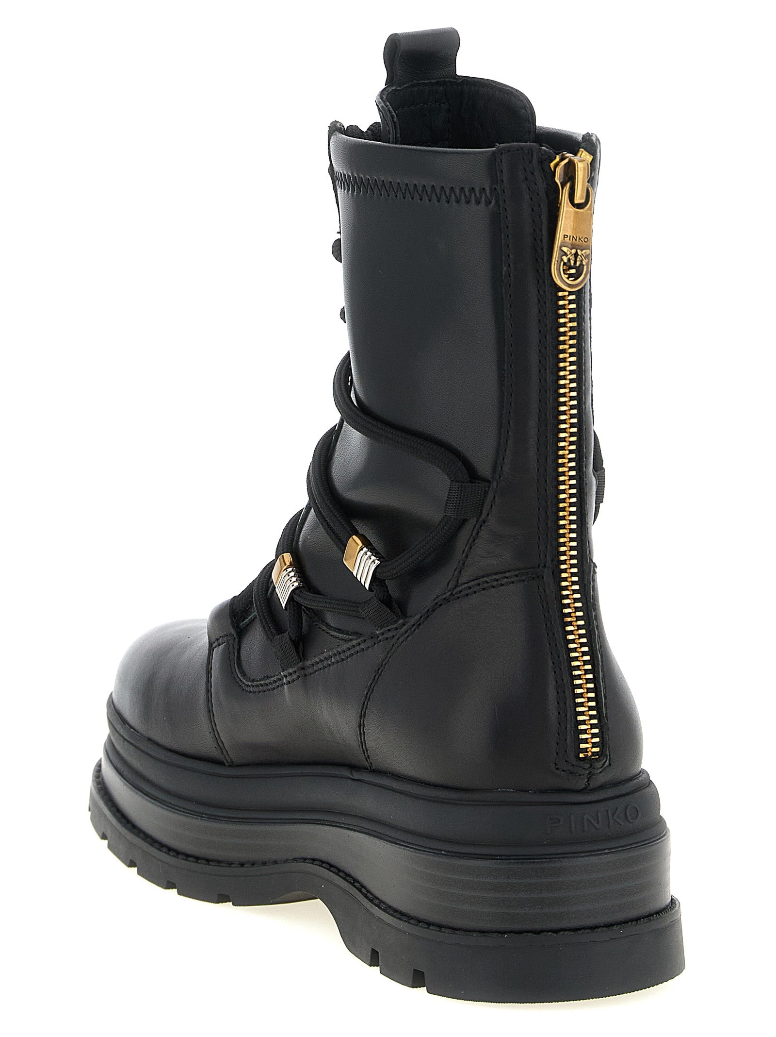 Lace-Up Ankle Boots by PINKO for women in polyurethane & cowhide leather black & gold showcases a impeccable silhouette as Love Birds Women's Polyurethane & Cowhide Leather Lace-Up Ankle Boots, artfully defined by a impeccable and a impeccable .