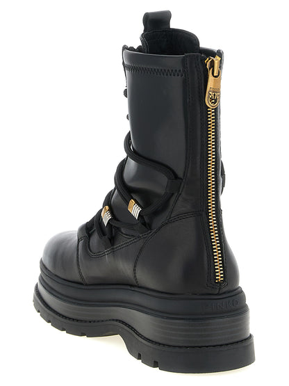Lace-Up Ankle Boots by PINKO for women in polyurethane & cowhide leather black & gold showcases a impeccable silhouette as Love Birds Women's Polyurethane & Cowhide Leather Lace-Up Ankle Boots, artfully defined by a impeccable and a impeccable .