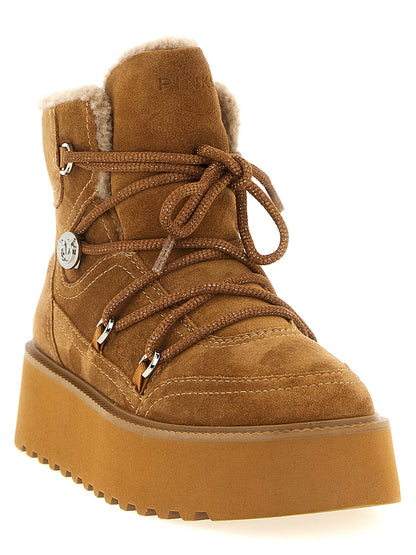 Platform Ankle Winter Boots by PINKO for women in bos taurus suede cowhide leather brown & silver features an enchanting design from the Love Birds Women's Bos Taurus Suede Cowhide Leather Platform Ankle Winter Boots collection, highlighting a enchanting platform and for a refined look.