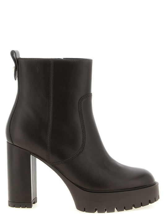 Platform Ankle Boots by PINKO for women in bos taurus cowhide leather brown features an high-performance silhouette, showcasing the sophisticated design of the Love Birds Women's Bos Taurus Cowhide Leather Platform Ankle Boots with a platform and a refined .