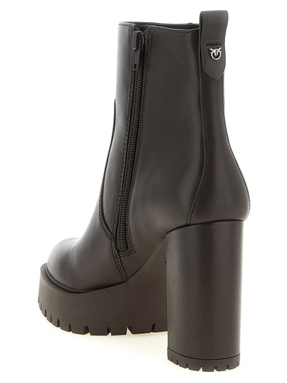 Platform Ankle Boots by PINKO for women in bos taurus cowhide leather brown features an avant-garde Love Birds Women's Bos Taurus Cowhide Leather Platform Ankle Boots silhouette, defined by a sophisticated platform and a avant-garde .