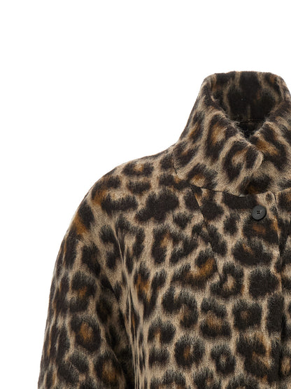 Overcoat by Alberto Biani for women in polyamide wool animal, beige, jacquard & print features an voluminous silhouette, showcasing distinct pockets and a voluminous for a truly voluminous aesthetic.