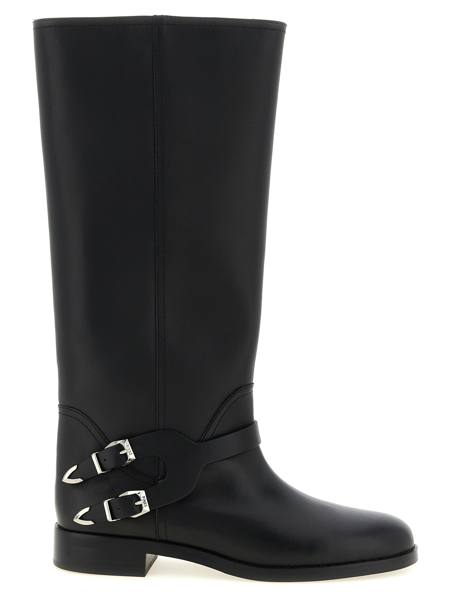 Ankle Cowboy Over-The-Knee Strap Boots by PINKO for women in bos taurus cowhide leather black & silver features an avant-garde Women's Bos Taurus Cowhide Leather Ankle Cowboy Over-The-Knee Strap Boots silhouette, defined by a sophisticated and a avant-garde .