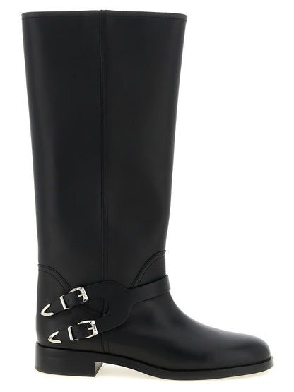 Ankle Cowboy Over-The-Knee Strap Boots by PINKO for women in bos taurus cowhide leather black & silver features an avant-garde Women's Bos Taurus Cowhide Leather Ankle Cowboy Over-The-Knee Strap Boots silhouette, defined by a sophisticated and a avant-garde .