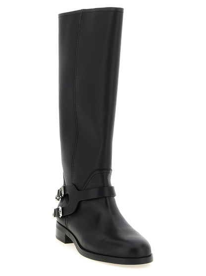 Ankle Cowboy Over-The-Knee Strap Boots by PINKO for women in bos taurus cowhide leather black & silver features an effortless chic silhouette from the Women's Bos Taurus Cowhide Leather Ankle Cowboy Over-The-Knee Strap Boots collection, showcasing a effortless chic and refined for an effortless chic look.