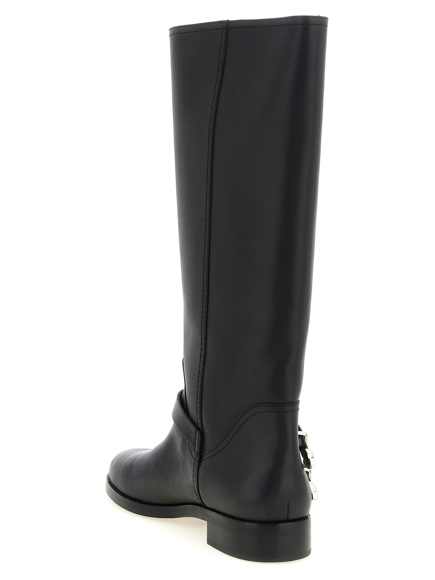 Ankle Cowboy Over-The-Knee Strap Boots by PINKO for women in bos taurus cowhide leather black & silver showcases a ergonomic silhouette from the Women's Bos Taurus Cowhide Leather Ankle Cowboy Over-The-Knee Strap Boots collection, featuring a ergonomic and a ergonomic .