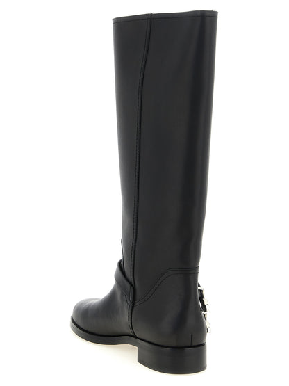 Ankle Cowboy Over-The-Knee Strap Boots by PINKO for women in bos taurus cowhide leather black & silver showcases a ergonomic silhouette from the Women's Bos Taurus Cowhide Leather Ankle Cowboy Over-The-Knee Strap Boots collection, featuring a ergonomic and a ergonomic .