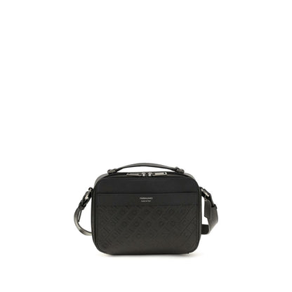 2-in-1 Shoulder & Crossbody Bag by Ferragamo for men in bos taurus calf grained leather black, silver & patterned features a distinguished silhouette, showcasing a secure zipper and distinguished with versatile crossbody-strap, shoulder-strap, handle & adjustable-strap for a distinguished finish.