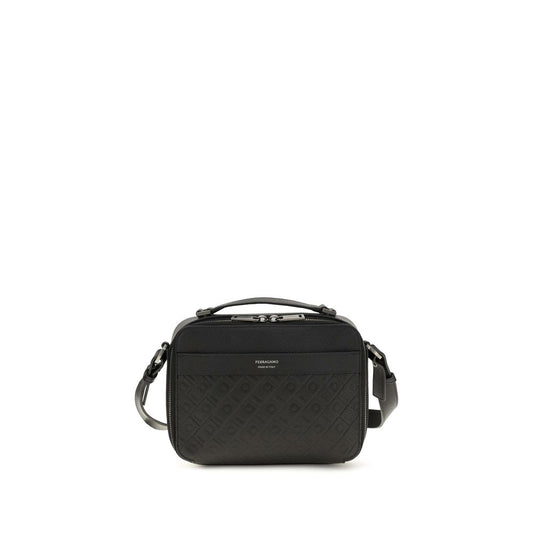 2-in-1 Shoulder & Crossbody Bag by Ferragamo for men in bos taurus calf grained leather black, silver & patterned features a distinguished silhouette, showcasing a secure zipper and distinguished with versatile crossbody-strap, shoulder-strap, handle & adjustable-strap for a distinguished finish.