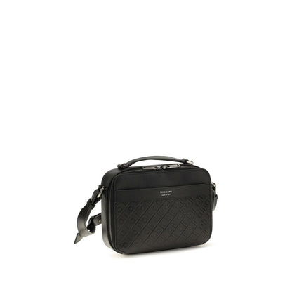 2-in-1 Shoulder & Crossbody Bag by Ferragamo for men in bos taurus calf grained leather black, silver & patterned features a effortless sophistication silhouette, secured by a zipper with ample and versatile crossbody-strap, shoulder-strap, handle & adjustable-strap for a effortless sophistication finish.