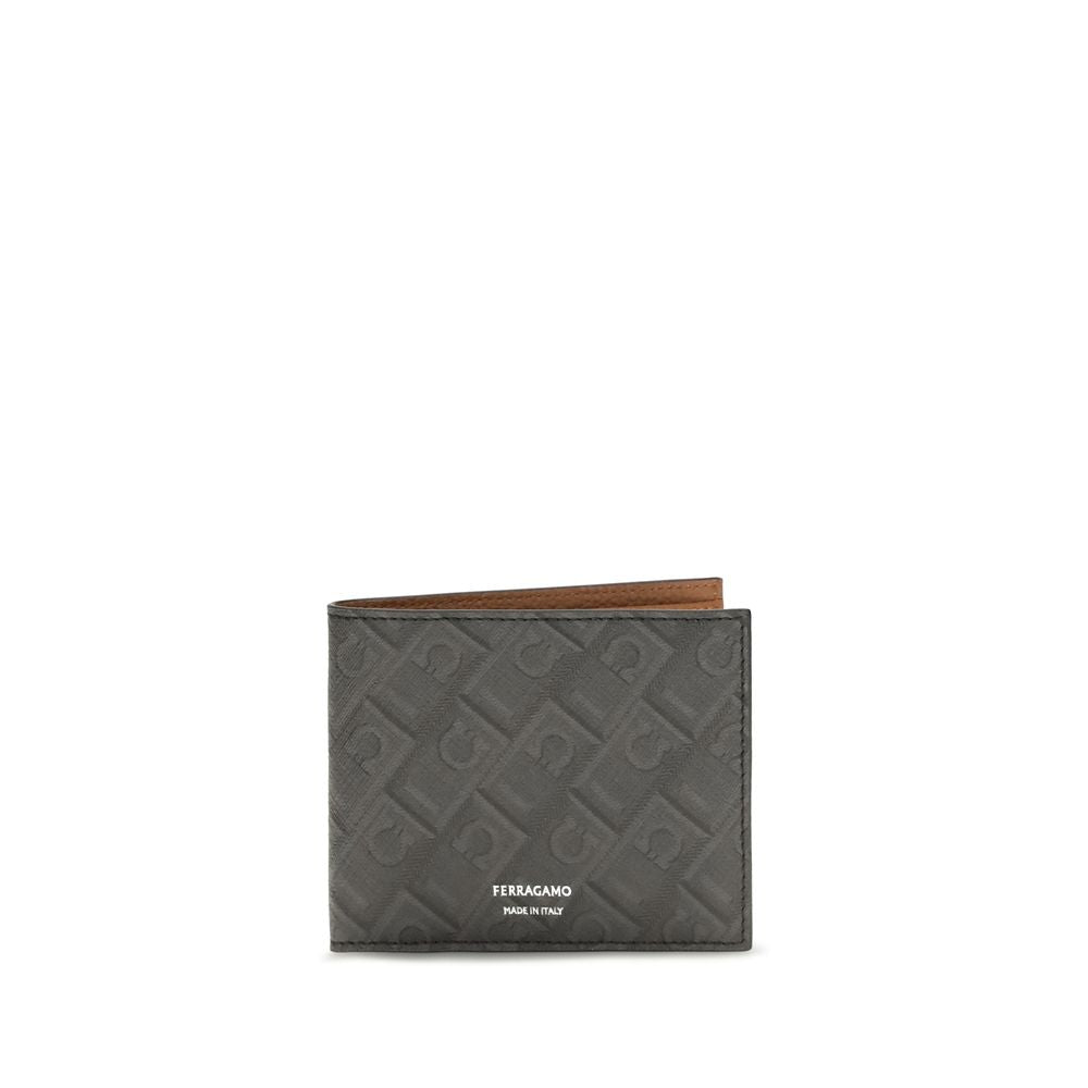 Wallet by Ferragamo for men in bos taurus calfskin leather gray, patterned & monogram presents a refined silhouette, artfully capturing the essence of the Gancini Bos Taurus Calfskin Leather Wallet design with sophisticated compact-design bifold for a refined look.